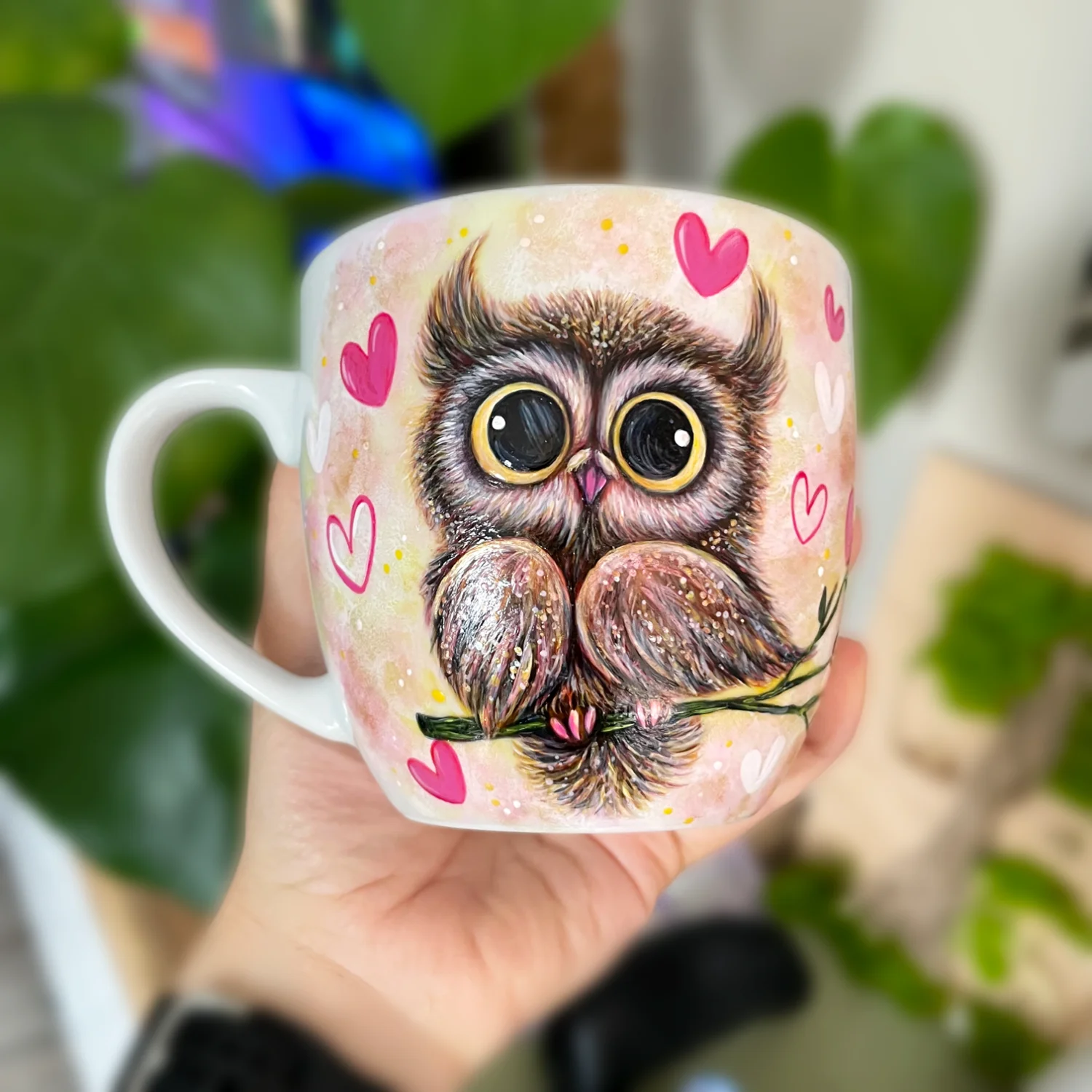 Kubek ręcznie malowany z sową
